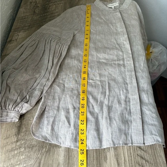 Lafayette 148 New York Taupe balloon-sleeve 100% Linen Top - Picture 5 of 10